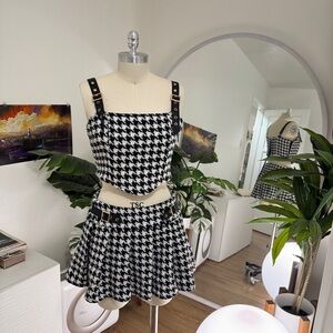 DOLLS KILL SUGAR THRILLZ Houndstooth Tweed Corset top and Skirt Set